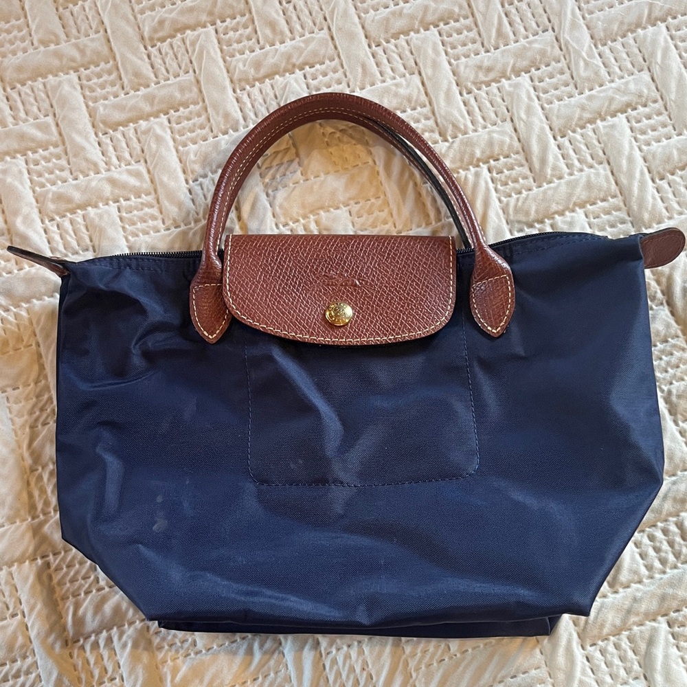 Longchamp Navy and Brown Tote Bag